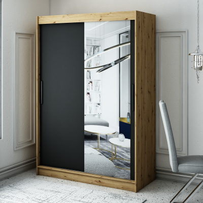 Šatní skříň s posuvnými dveřmi LURDES 3 - šířka 150 cm, dub artisan / černá