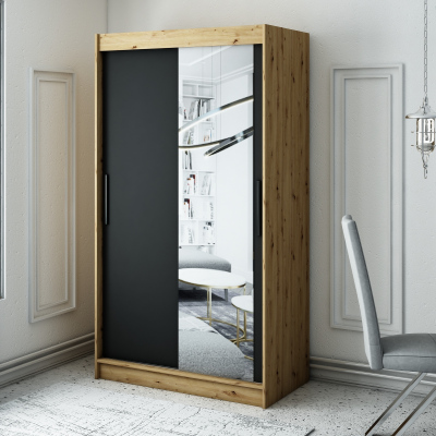 Šatní skříň s posuvnými dveřmi LURDES 3 - šířka 120 cm, dub artisan / černá