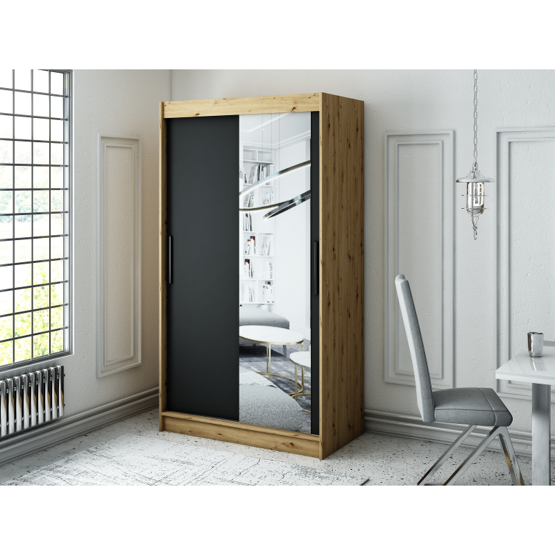 Šatní skříň s posuvnými dveřmi LURDES 3 - šířka 120 cm, dub artisan / černá