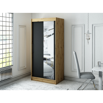 Šatní skříň s posuvnými dveřmi LURDES 3 - šířka 100 cm, dub artisan / černá