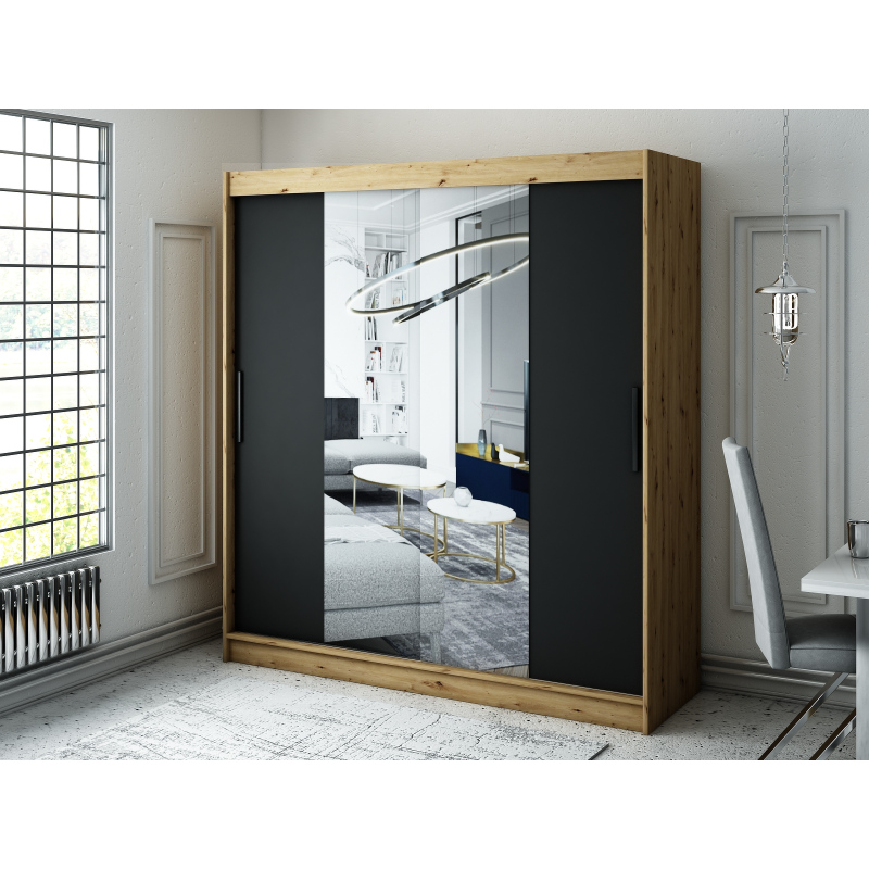 Šatní skříň s posuvnými dveřmi LURDES 2 - šířka 200 cm, dub artisan / černá