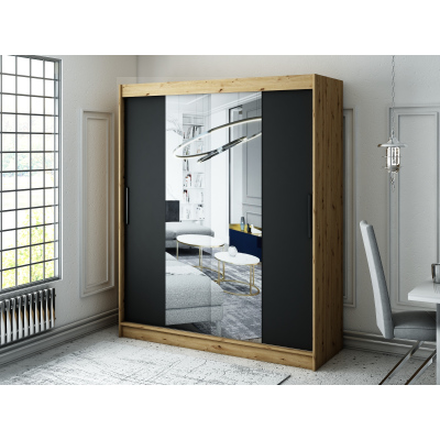 Šatní skříň s posuvnými dveřmi LURDES 2 - šířka 180 cm, dub artisan / černá