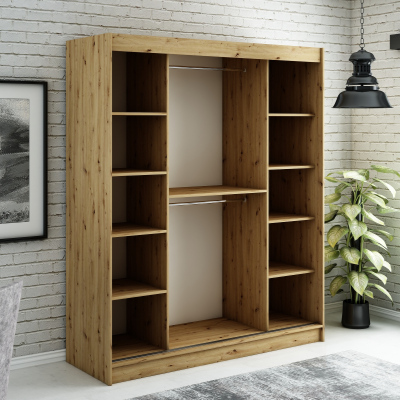 Šatní skříň s posuvnými dveřmi LURDES 2 - šířka 180 cm, dub artisan / černá