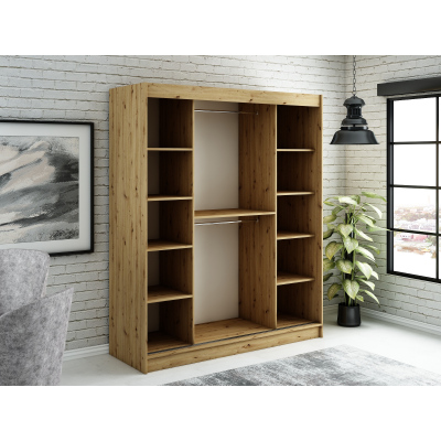 Šatní skříň s posuvnými dveřmi LURDES 2 - šířka 180 cm, dub artisan / černá