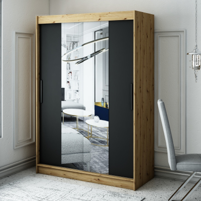 Šatní skříň s posuvnými dveřmi LURDES 2 - šířka 150 cm, dub artisan / černá