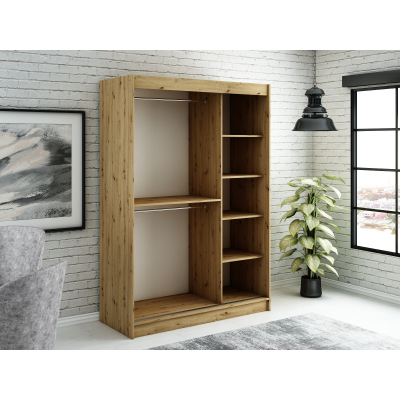 Šatní skříň s posuvnými dveřmi LURDES 2 - šířka 150 cm, dub artisan / černá
