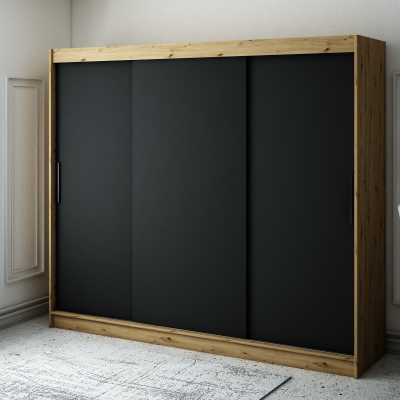 Šatní skříň s posuvnými dveřmi LURDES 1 - šířka 250 cm, dub artisan / černá