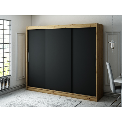 Šatní skříň s posuvnými dveřmi LURDES 1 - šířka 250 cm, dub artisan / černá