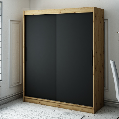 Šatní skříň s posuvnými dveřmi LURDES 1 - šířka 180 cm, dub artisan / černá