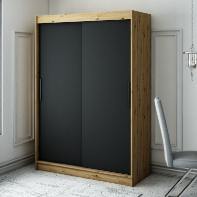 Šatní skříň s posuvnými dveřmi LURDES 1 - šířka 150 cm, dub artisan / černá