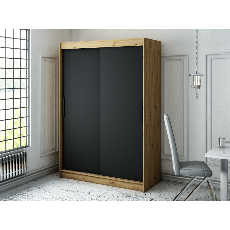 Šatní skříň s posuvnými dveřmi LURDES 1 - šířka 150 cm, dub artisan / černá
