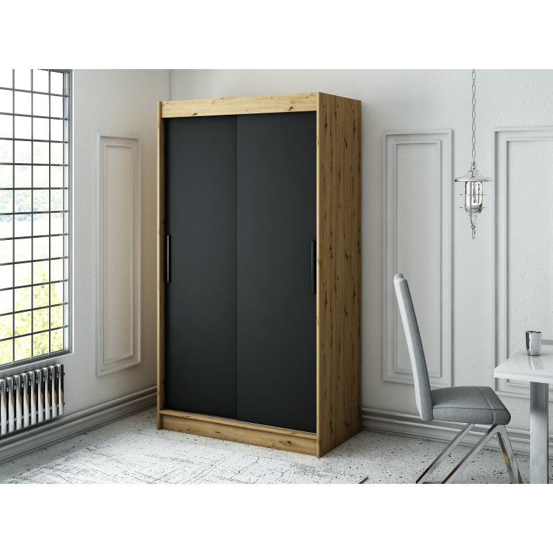 Šatní skříň s posuvnými dveřmi LURDES 1 - šířka 120 cm, dub artisan / černá