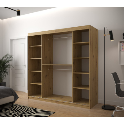 Skříň s grafikou a zrcadlem JANETTE 3 - šířka 200 cm, dub artisan / bílá