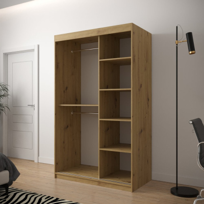 Skříň s grafikou a zrcadlem JANETTE 3 - šířka 120 cm, dub artisan / bílá