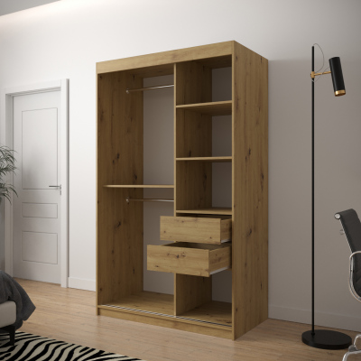 Skříň s grafikou a zrcadlem JANETTE 3 - šířka 120 cm, dub artisan / bílá