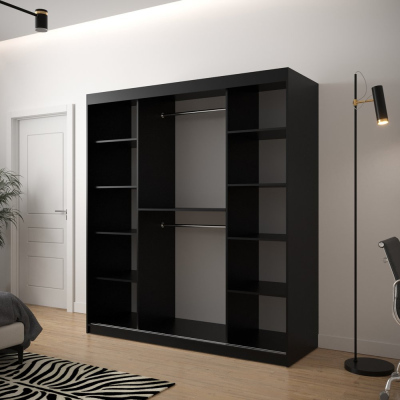 Šatní skříň s grafikou JANETTE 2 - šířka 180 cm, černá / dub artisan