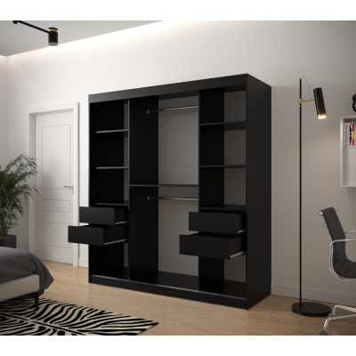 Šatní skříň s grafikou JANETTE 2 - šířka 180 cm, černá / dub artisan