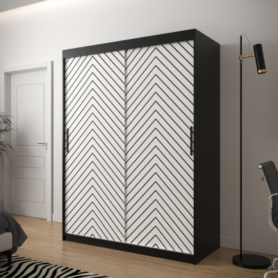 Šatní skříň s grafikou JANETTE 2 - šířka 150 cm, černá / bílá