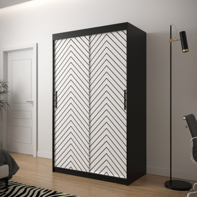 Šatní skříň s grafikou JANETTE 2 - šířka 120 cm, černá / bílá