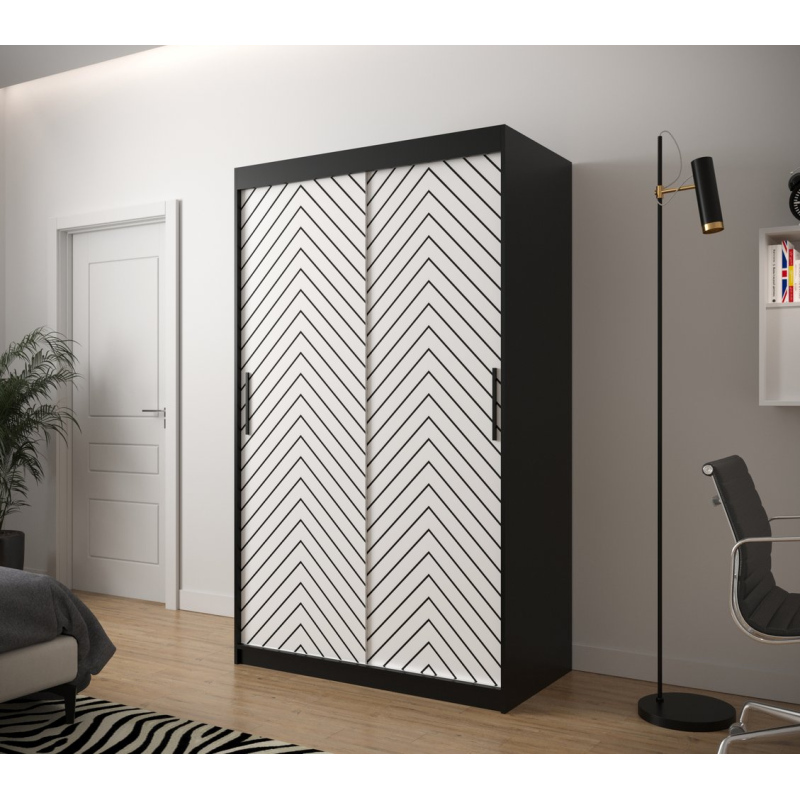 Šatní skříň s grafikou JANETTE 2 - šířka 120 cm, černá / bílá