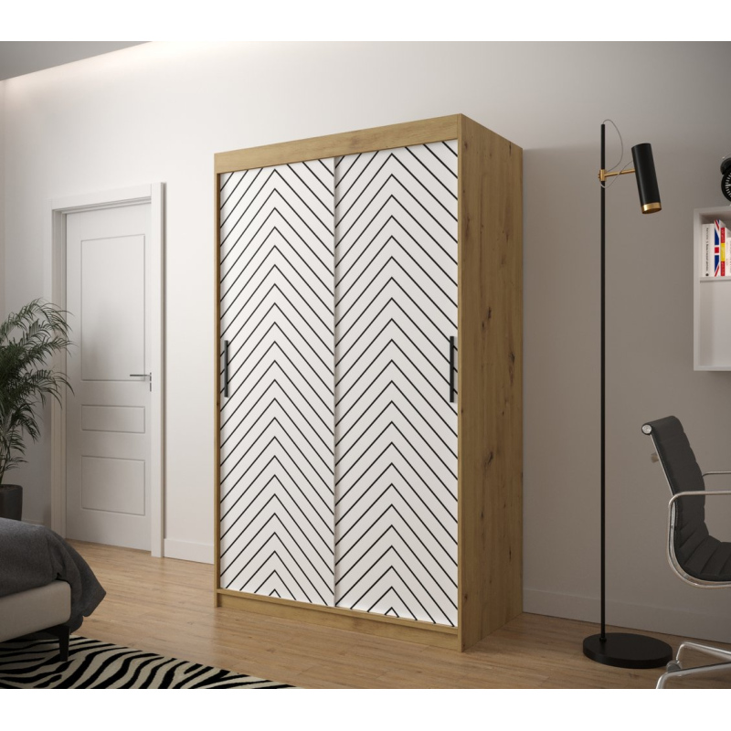 Šatní skříň s grafikou JANETTE 2 - šířka 120 cm, dub artisan / bílá