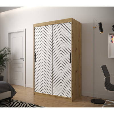 Šatní skříň s grafikou JANETTE 2 - šířka 120 cm, dub artisan / bílá