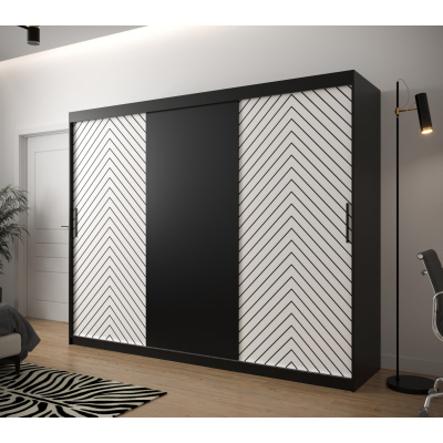 Šatní skříň s grafikou JANETTE 1 - šířka 250 cm, černá / bílá