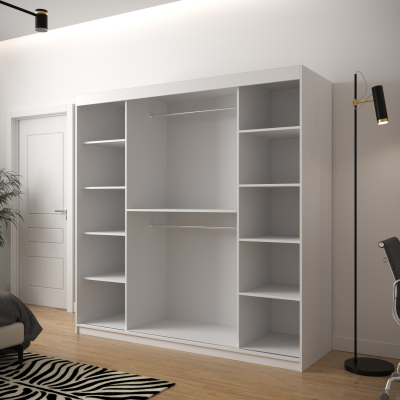 Šatní skříň s grafikou JANETTE 1 - šířka 200 cm, bílá / dub artisan / černá