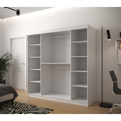 Šatní skříň s grafikou JANETTE 1 - šířka 200 cm, bílá / dub artisan / černá