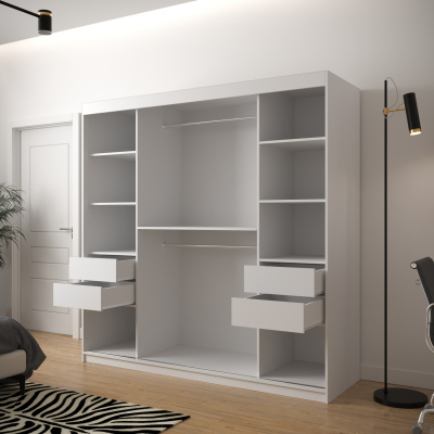 Šatní skříň s grafikou JANETTE 1 - šířka 200 cm, bílá / dub artisan / černá