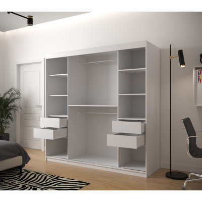 Šatní skříň s grafikou JANETTE 1 - šířka 200 cm, bílá / dub artisan / černá