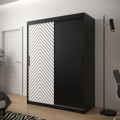 Šatní skříň s grafikou JANETTE 1 - šířka 150 cm, černá / bílá