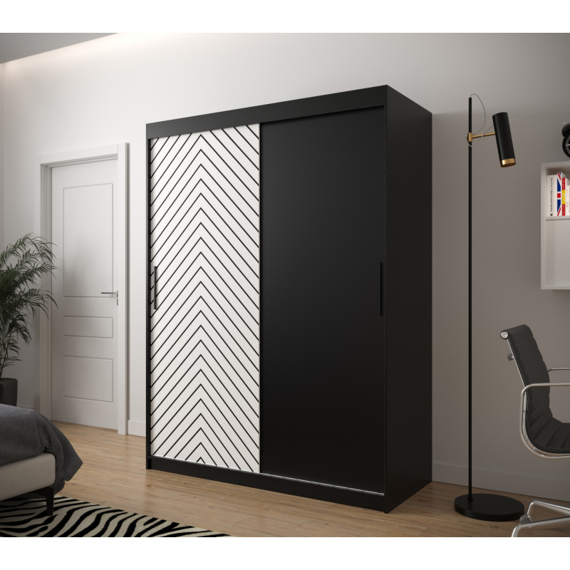 Šatní skříň s grafikou JANETTE 1 - šířka 150 cm, černá / bílá