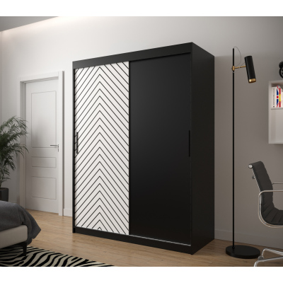 Šatní skříň s grafikou JANETTE 1 - šířka 150 cm, černá / bílá