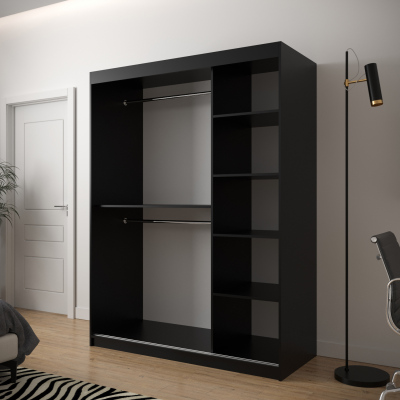 Šatní skříň s grafikou JANETTE 1 - šířka 150 cm, černá / bílá