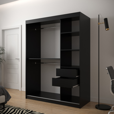 Šatní skříň s grafikou JANETTE 1 - šířka 150 cm, černá / bílá