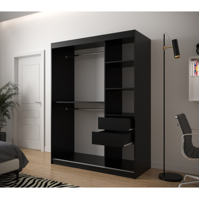 Šatní skříň s grafikou JANETTE 1 - šířka 150 cm, černá / bílá