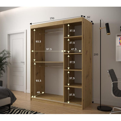 Šatní skříň s grafikou JANETTE 1 - šířka 150 cm, černá / bílá