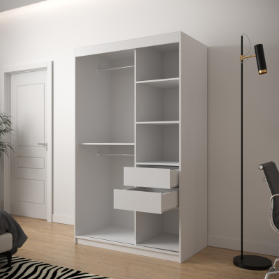 Šatní skříň s grafikou JANETTE 1 - šířka 120 cm, bílá / dub artisan / černá