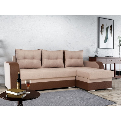 Sedací souprava s úložným prostorem SPLAT - hnědá ekokůže / béžová