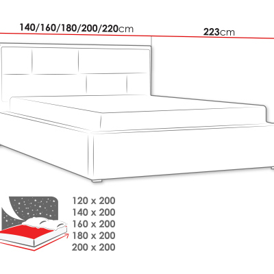 Manželská postel s roštem 200x200 IVENDORF 2 - šedá 2