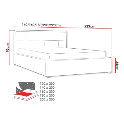 Manželská postel s roštem 200x200 IVENDORF 2 - šedá 2