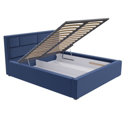 Jednolůžková postel s úložným prostorem a roštem 120x200 IVENDORF 2 - tmavá modrá