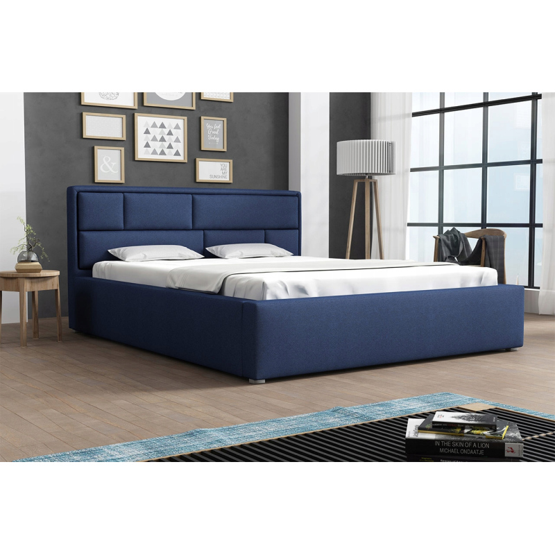 Manželská postel s úložným prostorem a roštem 140x200 IVENDORF 2 - tmavá modrá