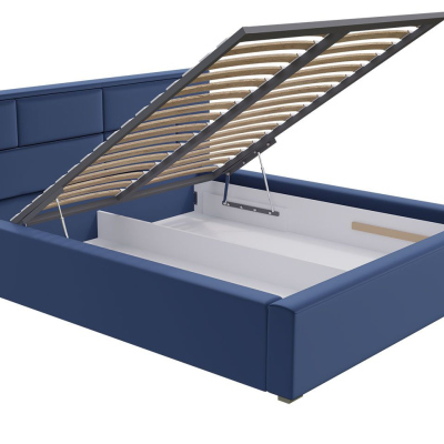Manželská postel s úložným prostorem a roštem 140x200 IVENDORF 2 - tmavá modrá