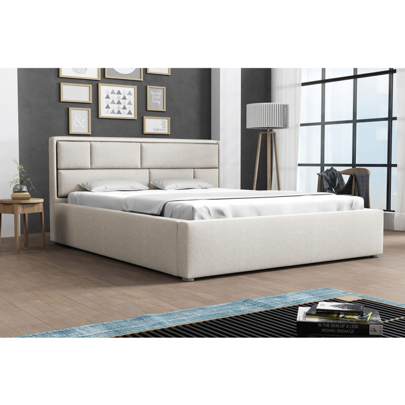 Manželská postel s úložným prostorem a roštem 200x200 IVENDORF 2 - krémová