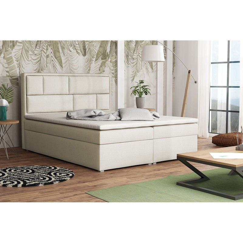 Boxspringová manželská postel s úložným prostorem 140x200 IVENDORF 1 - krémová + topper ZDARMA