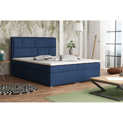 Boxpringová manželská postel s úložným prostorem 160x200 IVENDORF 1 - tmavá modrá + topper ZDARMA