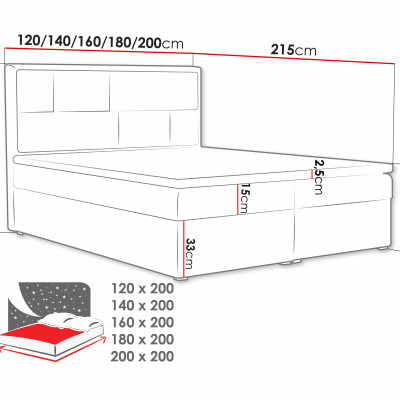 Boxpringová manželská postel s úložným prostorem 140x200 IVENDORF 1 - krémová + topper ZDARMA