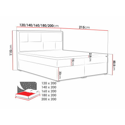 Boxpringová manželská postel s úložným prostorem 140x200 IVENDORF 1 - krémová + topper ZDARMA